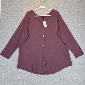 NEW Torrid Plum Waffle  Knit Button Front Top Wmn's 3X